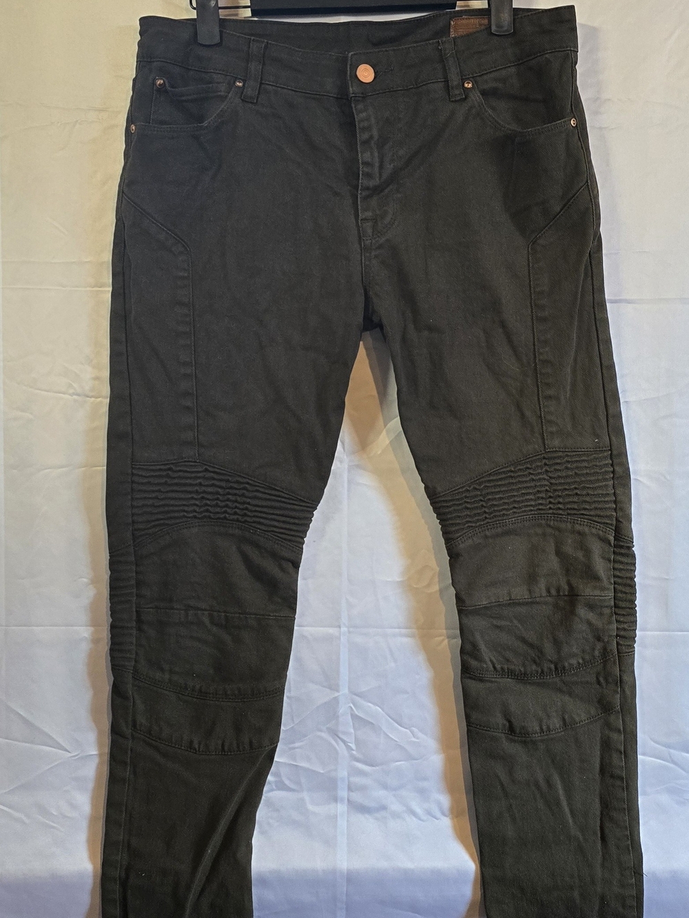 ASOS Men's Moto Biker Skinny Jeans Ribbed Knee Detail Washed Black 32x30